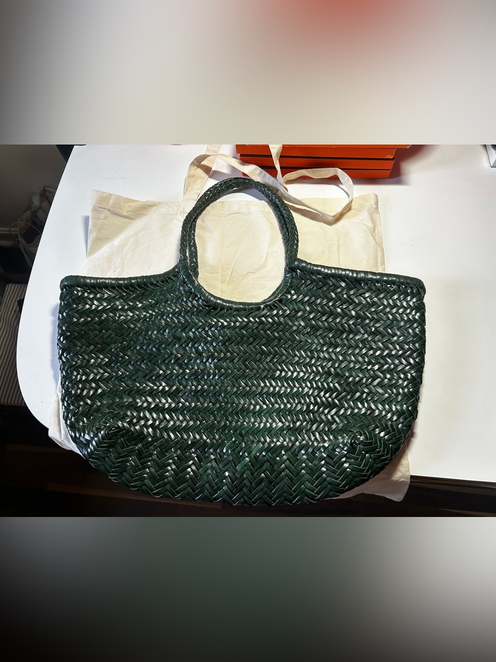 Dragon Diffusion Nantucket Tote Bag Woven Green Leather - Picture 2 of 5